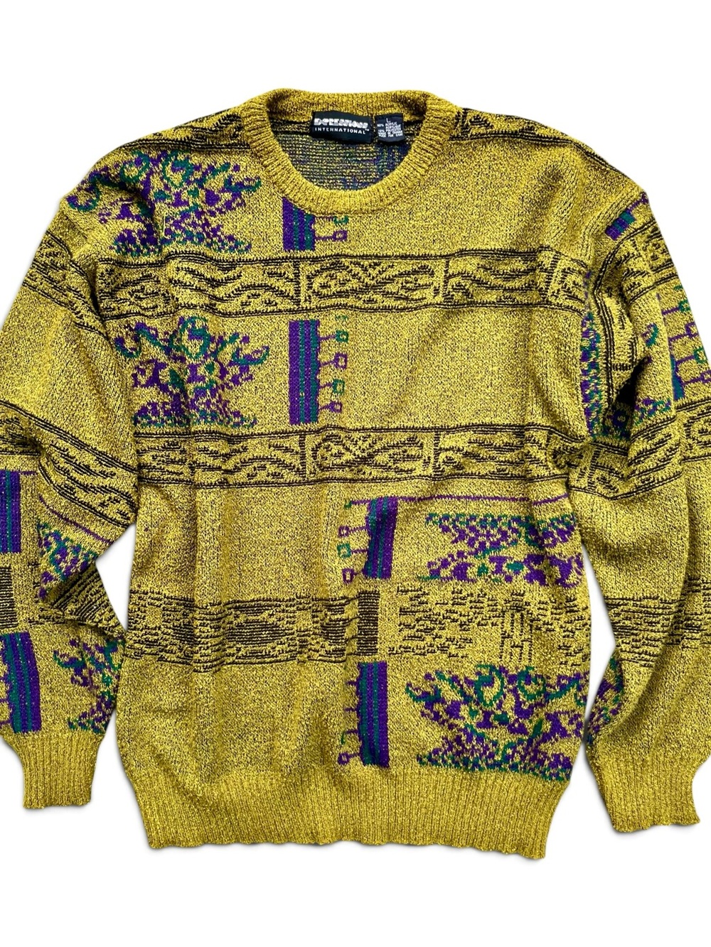 Vintage 90s Geometric Design Sweater | Eclectic Grandpa Green Purple | Sz L